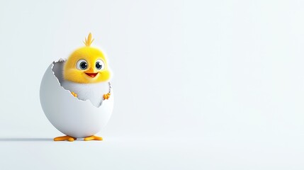 Obraz premium A curious chick peeking out of a half-cracked egg, isolated on a bright white background for a minimalist and fresh look.