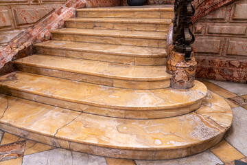 Grand staircase made of precious stones (marble, onyx) in the Hotel Pams estate in Perpignan, France.