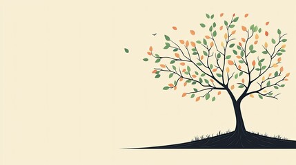 Obraz premium Minimalist illustration of a tree with green and orange leaves, suggesting autumn.
