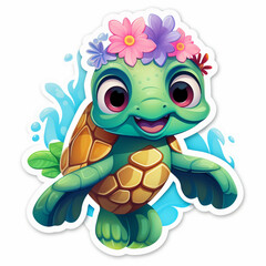 Obraz premium turtle on a white background, cartoon style. 