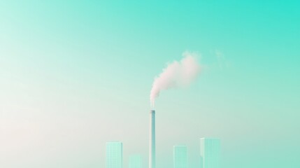Minimalist Pastel Industrial Skyline with Smoke Stack Symbolizing Air Quality