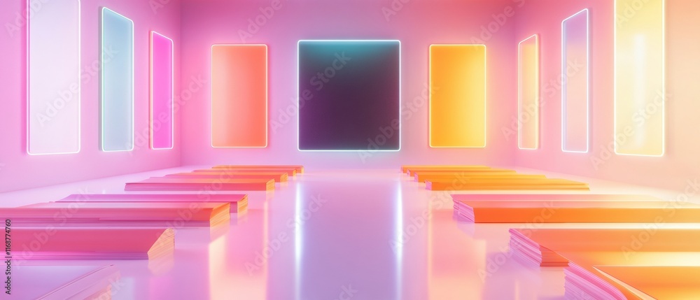 Aufkleber Minimalist Pastel Digital Boardroom with Floating Abstract Chalkboards and Soft Illumination