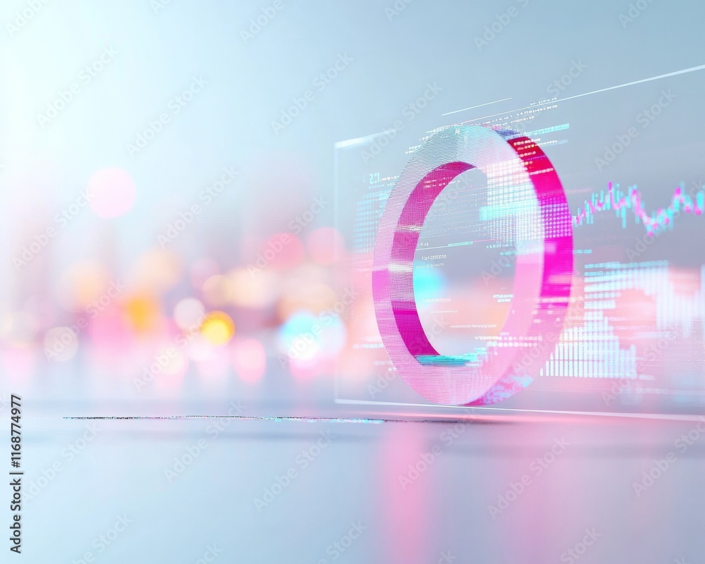 Aufkleber Vibrant Digital Interface of Financial Analytics and Abstract Growth in Pastel Tones