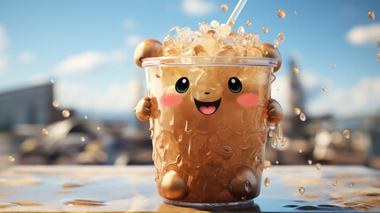 Cartoon Beverages with Smiling Faces - Fun and Whimsical Stock Image