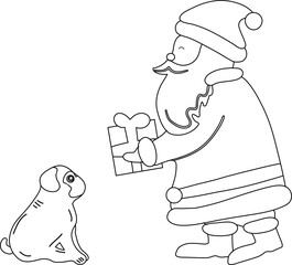 Santa giving a gift to a dog.