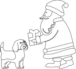Santa giving a gift to a dog.