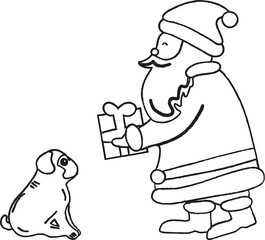 Santa giving a gift to a dog.
