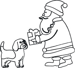 Santa giving a gift to a dog.