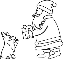 Santa giving a gift to a dog.