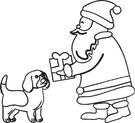 Santa giving a gift to a dog.