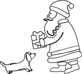 Santa giving a gift to a dog.
