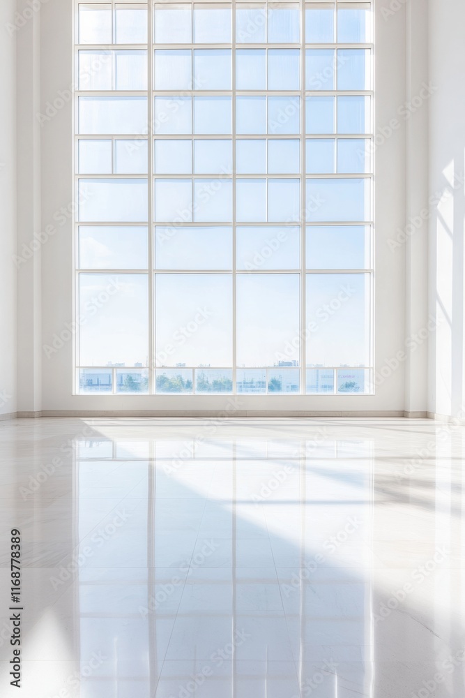 Poster bright minimalist open office space with large windows and natural light