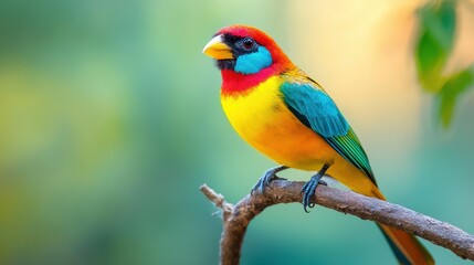 Vibrant Colorful Bird Perched on Branch in Natural Setting