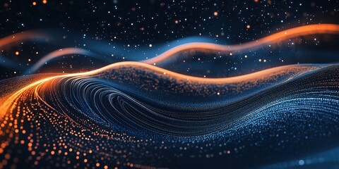 Abstract Blue and Orange Stripe Light, Futuristic Motion Blur Technology Concept with Fast Forward Timeline Background