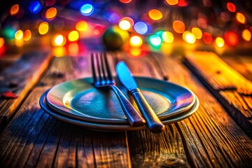 Long Exposure Photo of Fork, Knife, and Plate on Rustic Wooden Table