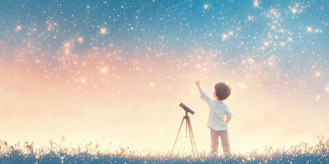 A child gazing at a starry sky, filled with wonder and curiosity about the universe.