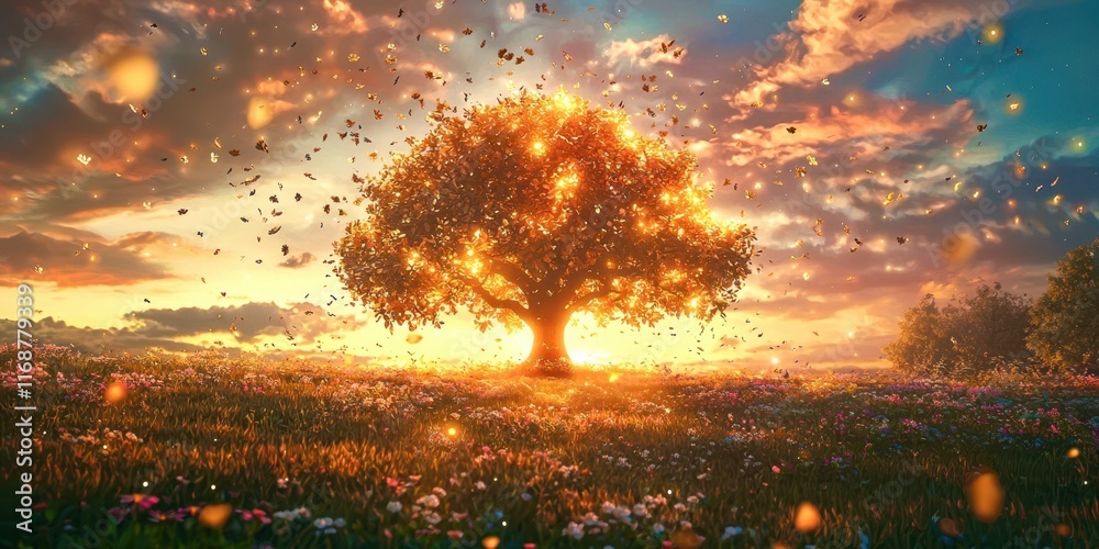 Poster Tree with leaves falling from it