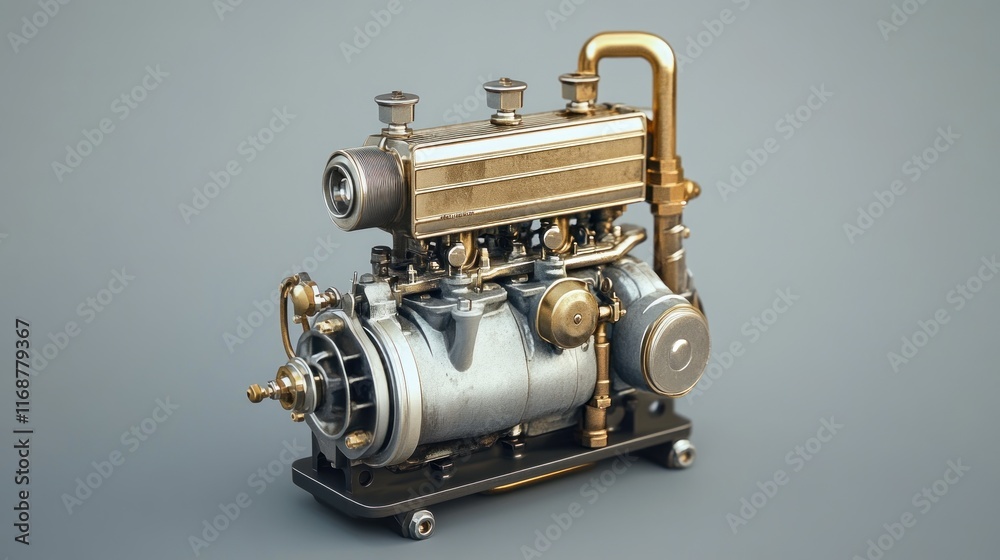 Aufkleber a detailed model of a vintage engine showcasing mechanical components and design.