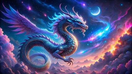 Fototapeta premium Luminescent Celestial Dragon Soaring Through a Dreamscape Night