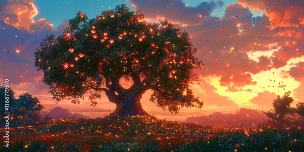 Poster Tree with many apples on it