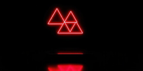 Abstract Red Neon Triangle Light Installation on Dark Background