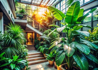 Fototapeta premium Lush Tropical Leaves Boho Modern Jungle Plant Decor Stock Photo