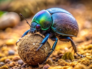 Macro Photography: Dung Beetle Rolling Dung Ball - Recycling Nature's Waste