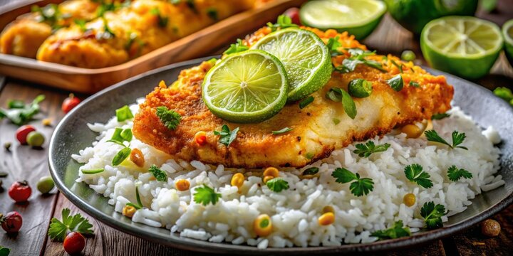 Macro Photography: Colombian Bocachico Rice Dish with Lime, Authentic Monteria Cuisine