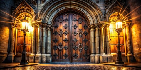 Obraz premium Majestic Church Doors Long Exposure Photography - Night Scene