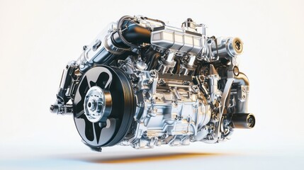Obraz premium A detailed rendering of a modern automotive engine showcasing its intricate components.