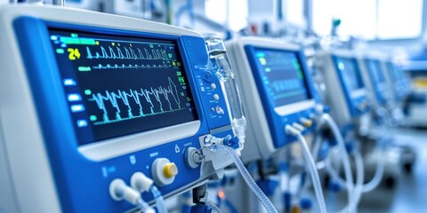 Advanced life support machines and ventilators in medical facility for critical care