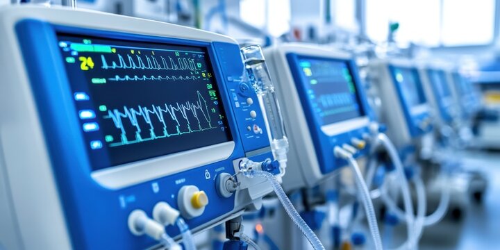 Advanced life support machines and ventilators in medical facility for critical care