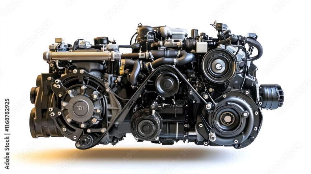 Poster A detailed rendering of an automotive engine showcasing its components and design.