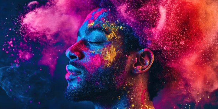 Man with colorful face paint