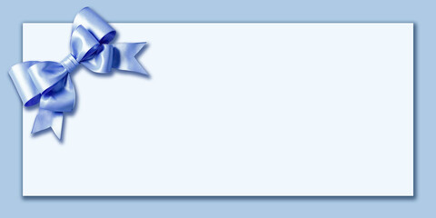 Empty background with blue ribbon and bow	