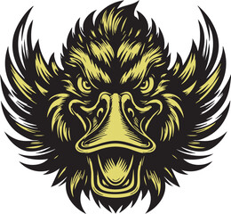 Wild Duck with Intense Expression and Aggressive Stance
