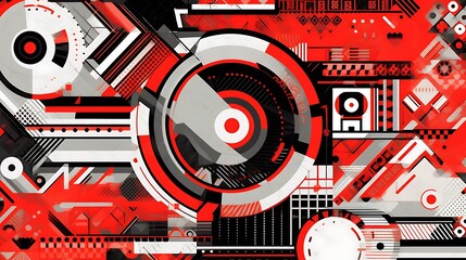 Obraz premium Abstract Red Black White Geometric Design Composition