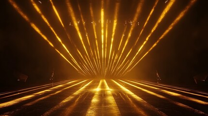 Golden Light Beams Illuminate Dark Stage Floor