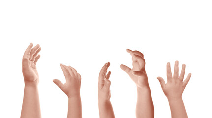 Kids showing hands on white background, closeup