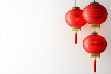 Decorative red lanterns hanging in a bright setting during a festive celebration in an indoor space