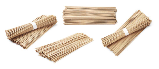 Soba isolated on white, set. Buckwheat noodles