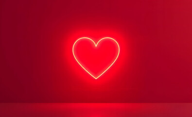 Neon Heart Shape on Red Background for Valentine's Day Copy Space