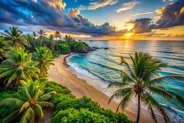 Hawaiian Beach Paradise: Lush Tropical Landscape with Copy Space