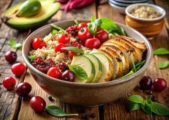 Healthy Fitness Meal Prep:  Power Bowl with Quinoa, Avocado & Grilled Chicken