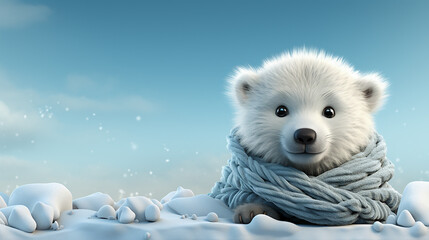 Adorable Polar Bear Cub in Snow - Perfect Wildlife Stock Photo