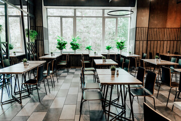 Interior summer cafe, style restaurant design large dining room space