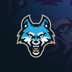Wolf mascot logo design vector with modern illustration concept style for badge, emblem and t shirt printing. Angry wolf illustration.