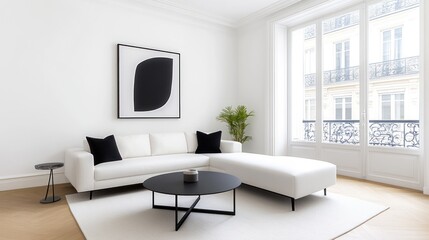 Fototapeta premium Modern minimalist living room with natural light and stylish decor.
