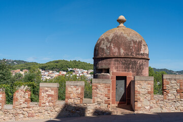 On the territory of Castelldefels Castle - a frontier fortress in the town of Castelldefels. Medieval sightseeing and tourist attraction close to Barcelona, Spain.