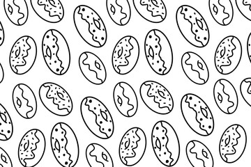Doughnut minimalist and simple seamless pattern. Donuts with glaze.  Coloring Page. Sweet doughnuts. Chocolate confectionery. Hand drawn style. Vector drawing. Design ornaments for food packaging
